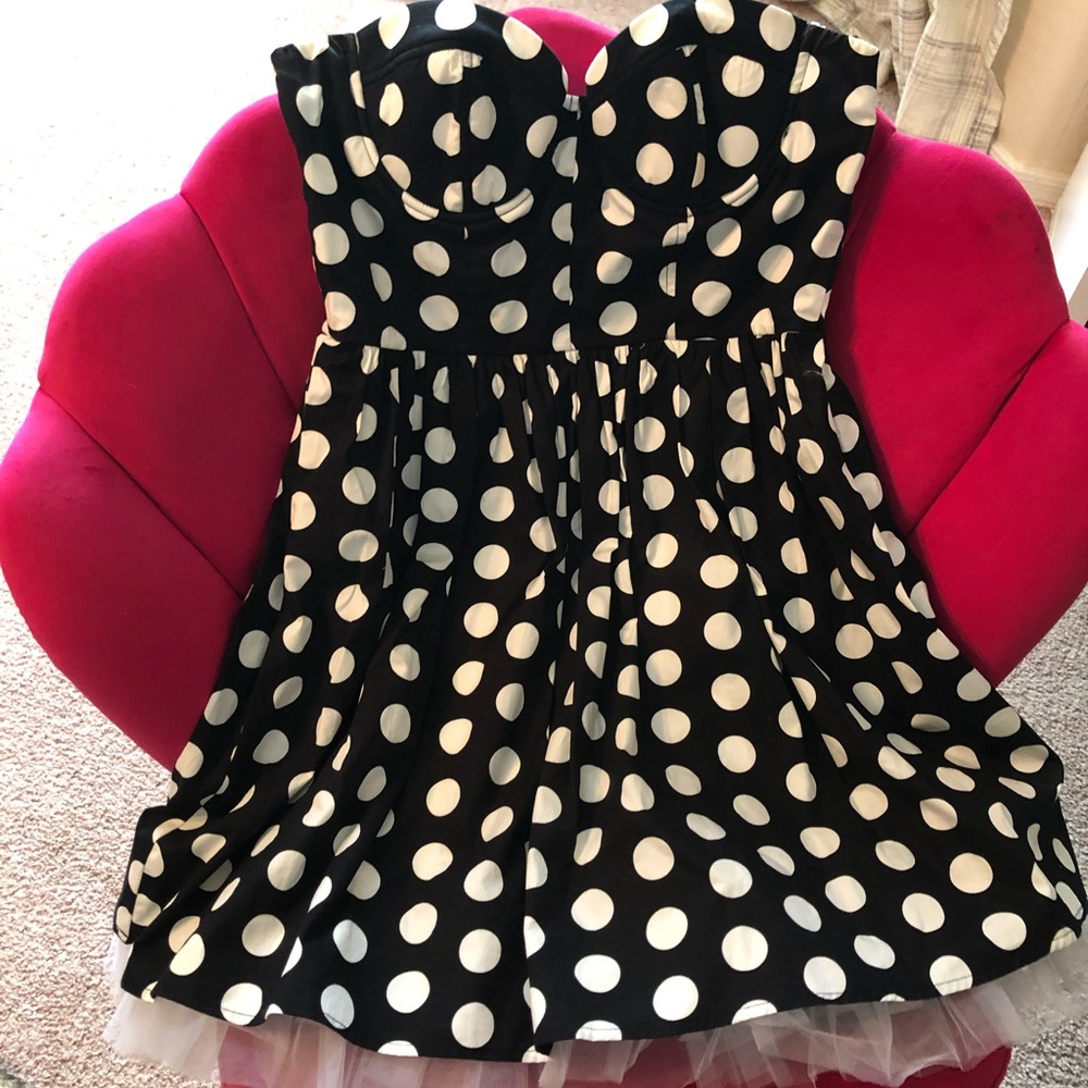 Strapless polka dot party dress
